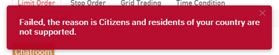 error popup when trying to trade in restricted token.