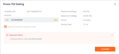 Staking 100 TKX